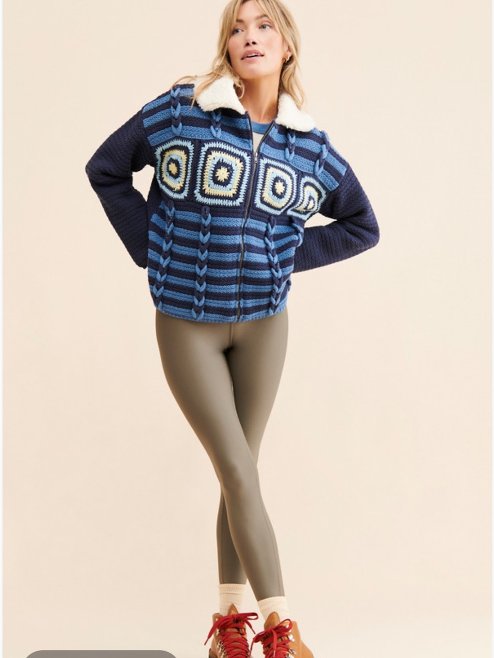 Moon River Crochet-Pattern Sherpa Collar Zip Jacket